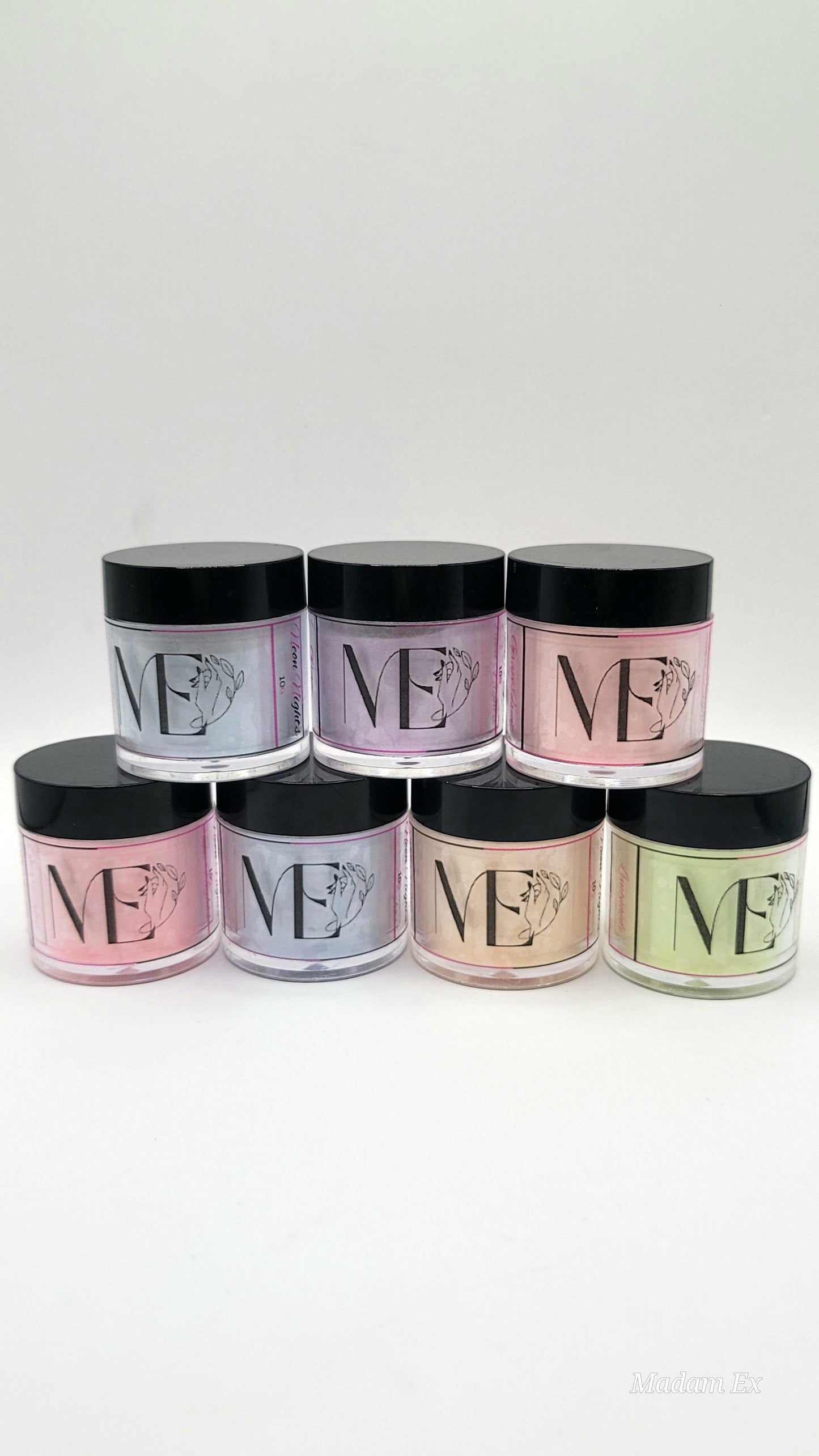 7 glow in the dark acrylic powder in jar with black tops
