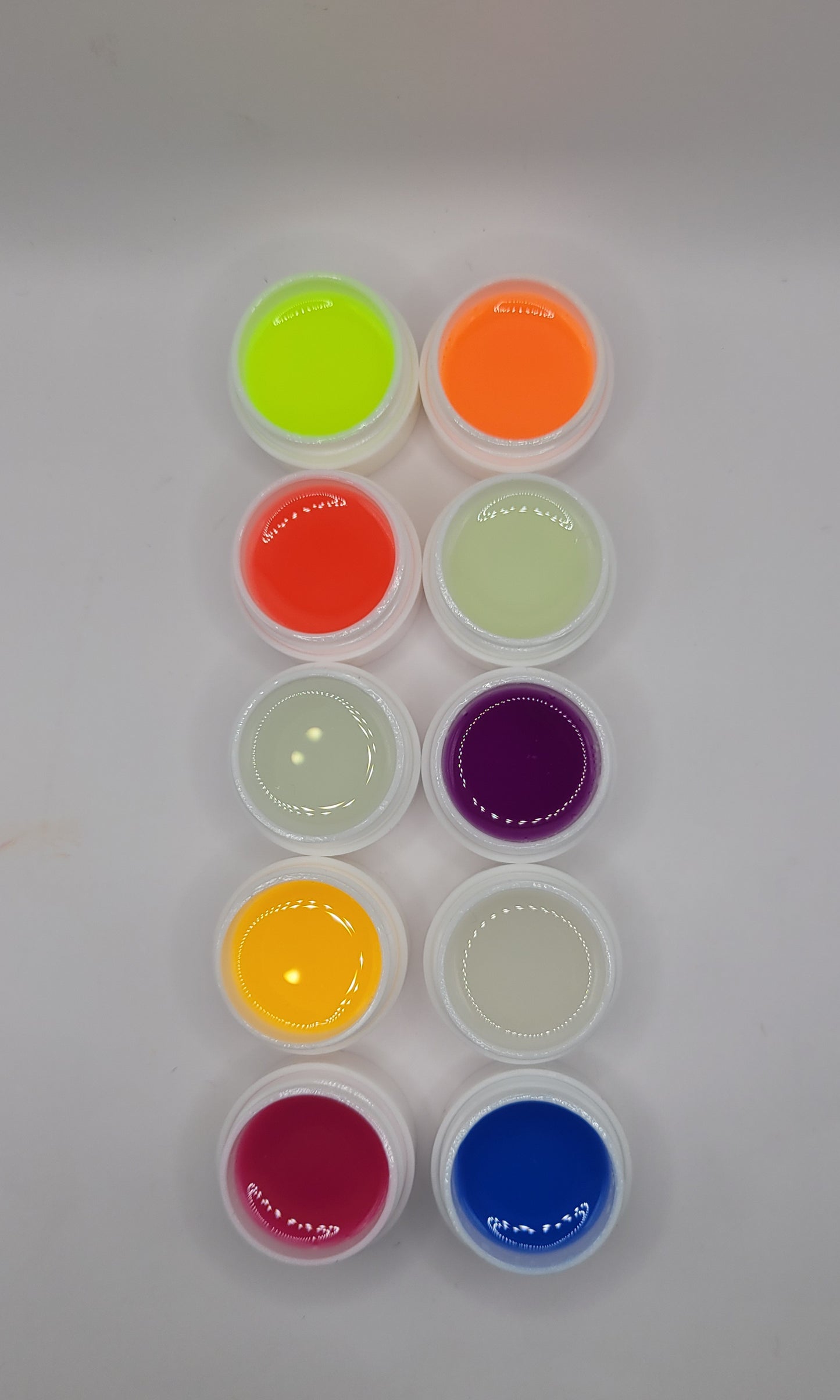 10 glow in the dark uv gel collection on white background