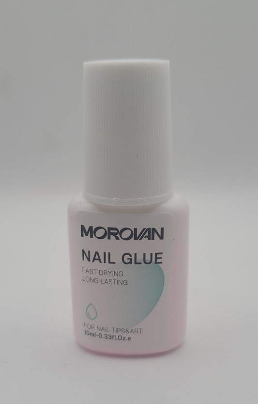 Morovan nail glue bottle on a white background