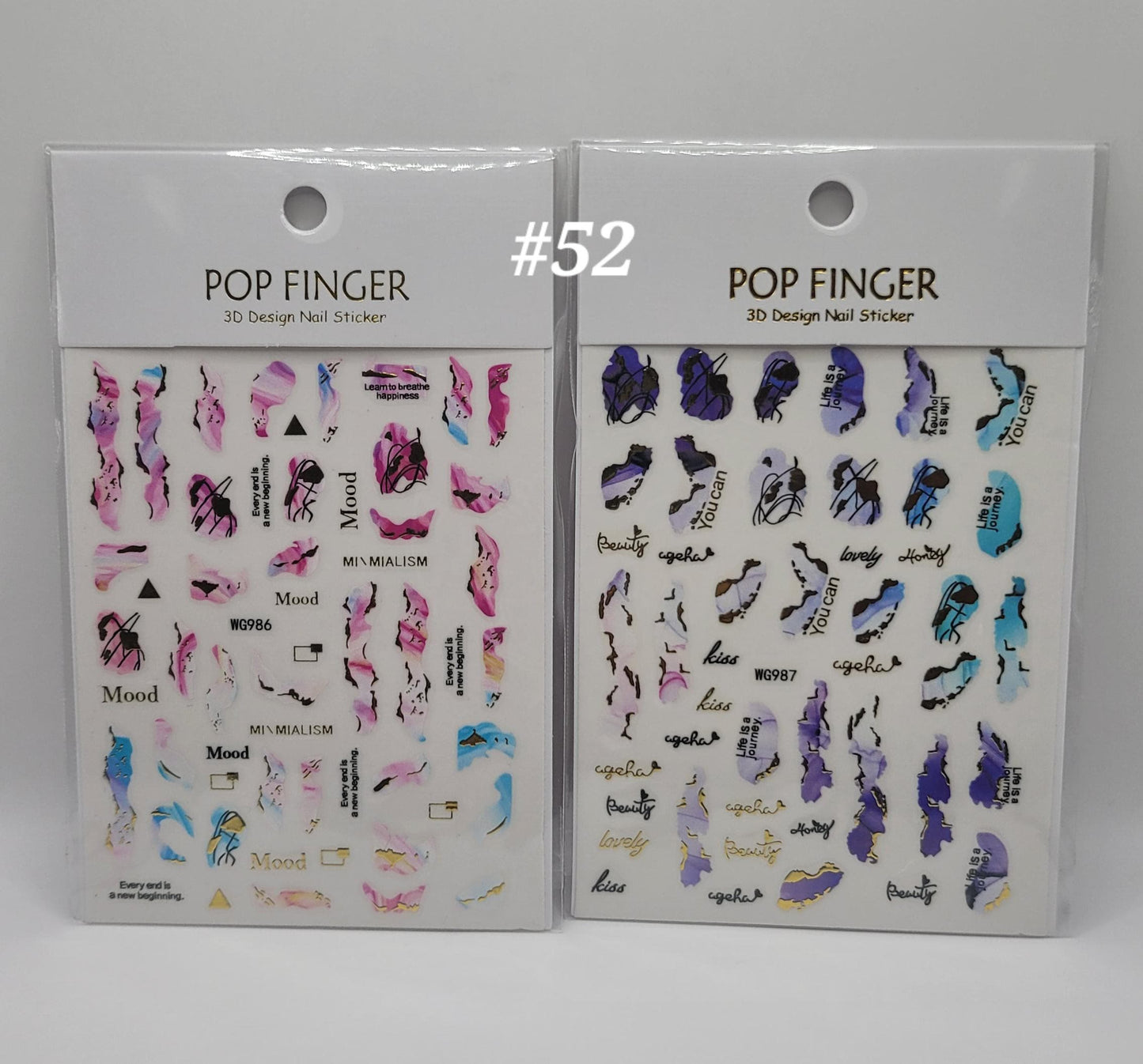 40/80 Pop Finger 3D Nail Stickers Bold Accent Nail Art, Glossy Gems, Florals & Abstract.