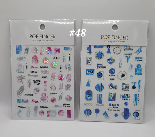 40/80 Pop Finger 3D Nail Stickers Bold Accent Nail Art, Glossy Gems, Florals & Abstract.