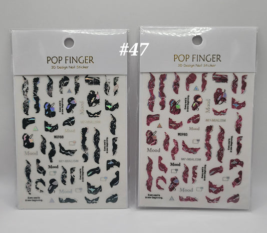 40/80 Pop Finger 3D Nail Stickers Bold Accent Nail Art, Glossy Gems, Florals & Abstract.