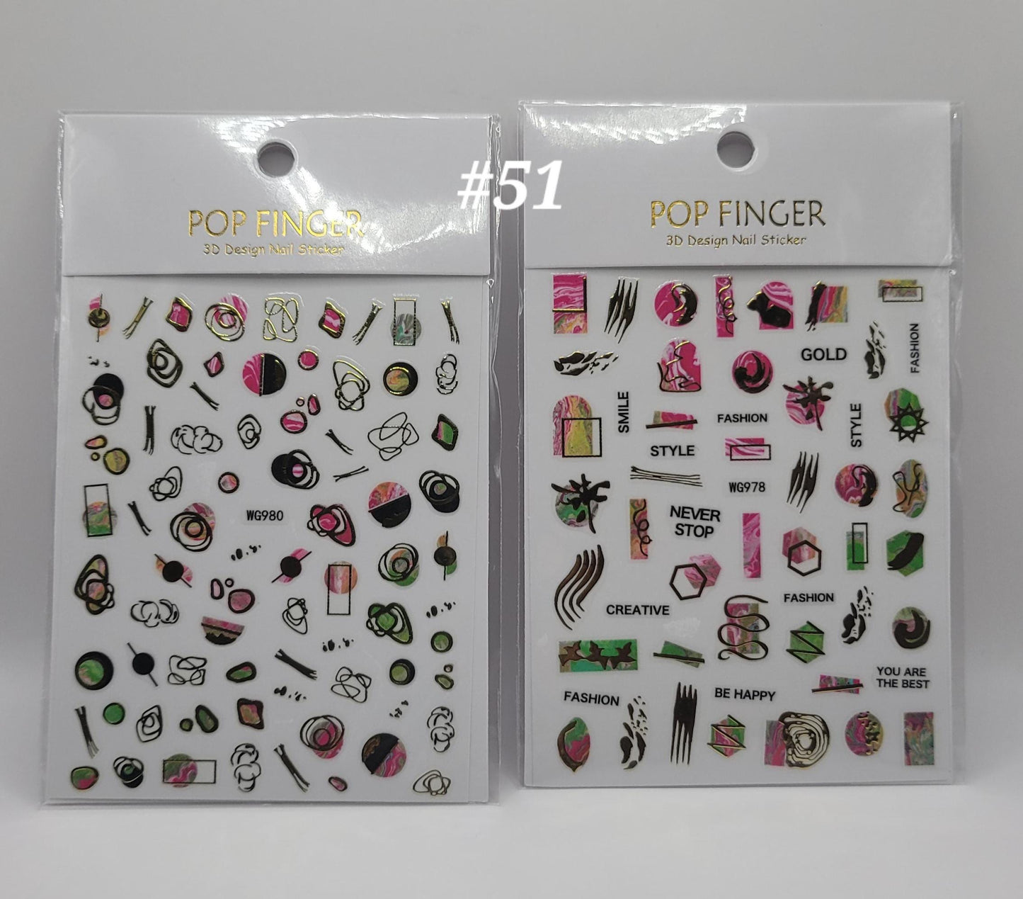 40/80 Pop Finger 3D Nail Stickers Bold Accent Nail Art, Glossy Gems, Florals & Abstract.