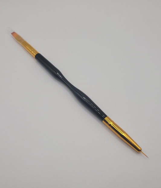 one medium tip dual end black and gold nail art brush on white background