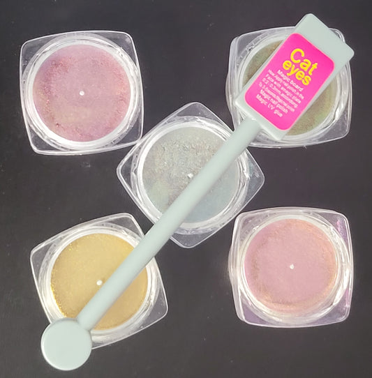 5pc Cat Eye Chrome Accent Powder – Magnetic Shimmer Shades with Styling Tool