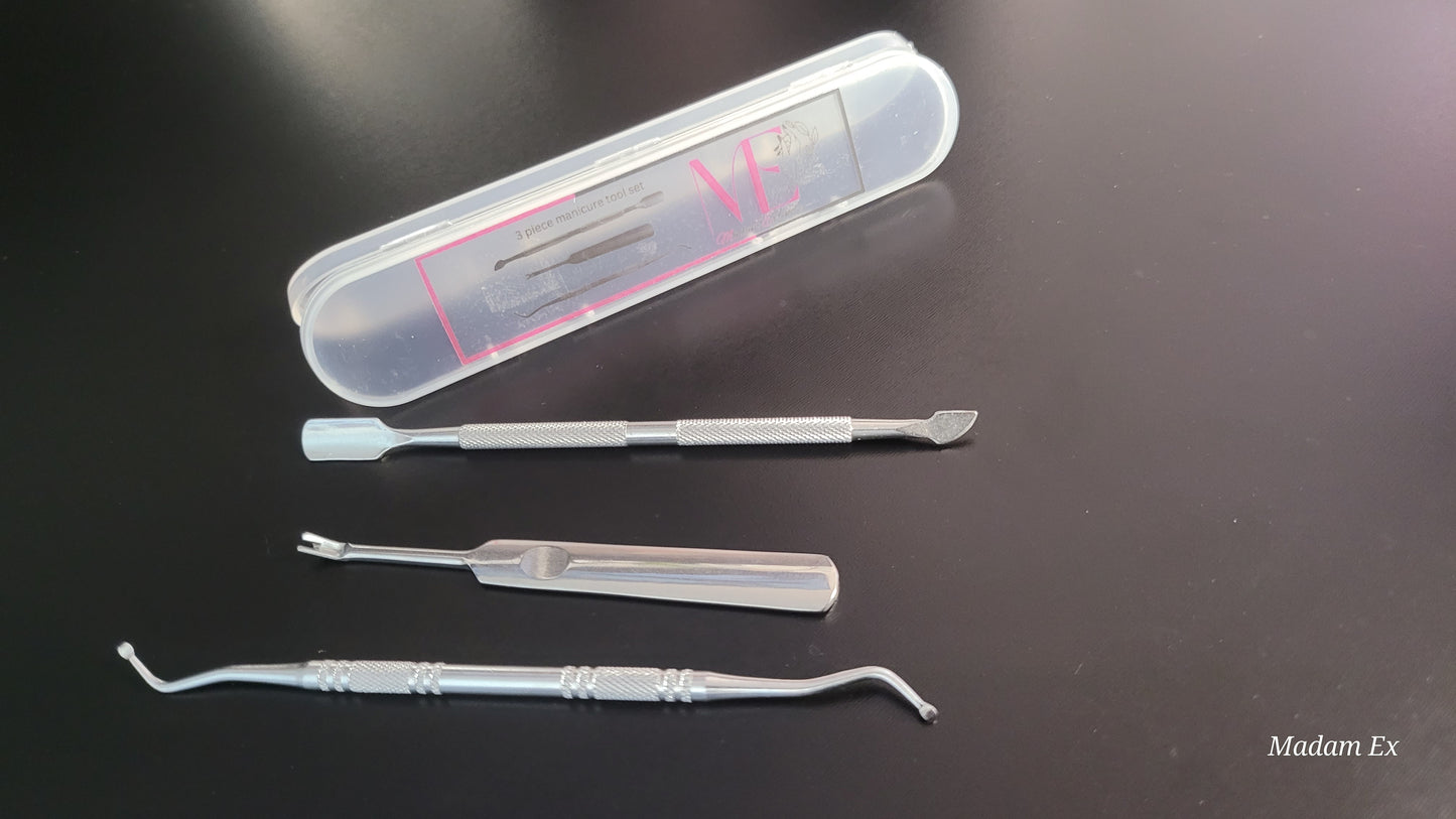 Coffret de soins des ongles 3 pièces : repousse-cuticules, nettoyeur de rainures pour ongles et lève-ongles