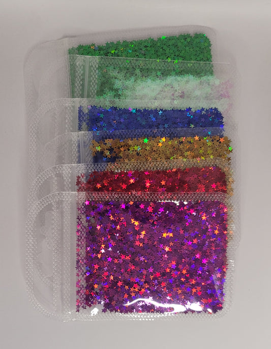 6-Pack Star Shaped Glitter Collection | Accent Nail Art Stars | Acrylic & Gel Use