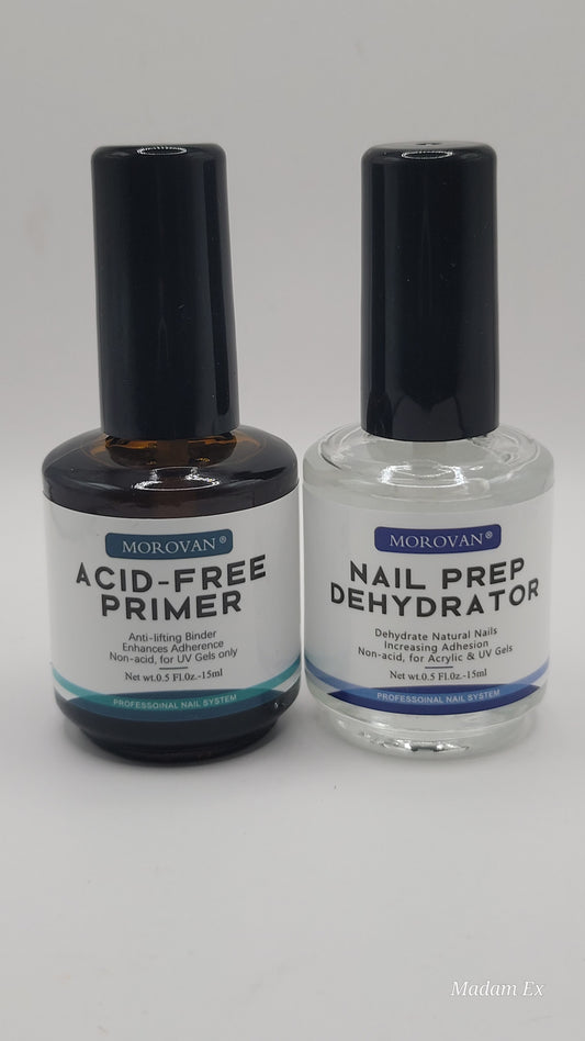 Morovan Nail Pre-Dehydrator + Acid-Free Primer Set (2-Pack)