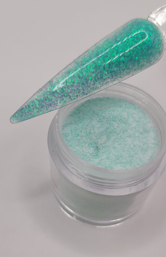 1 Jars of snow glitter acrylic powder with decorative 1 nail swatchsticks  on a white background